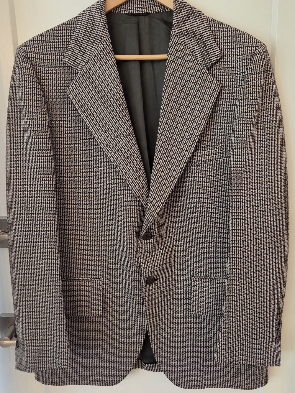 Vintage Rough Rider Brown Cream Micro Houndstooth Blazer 40 Sport Coat